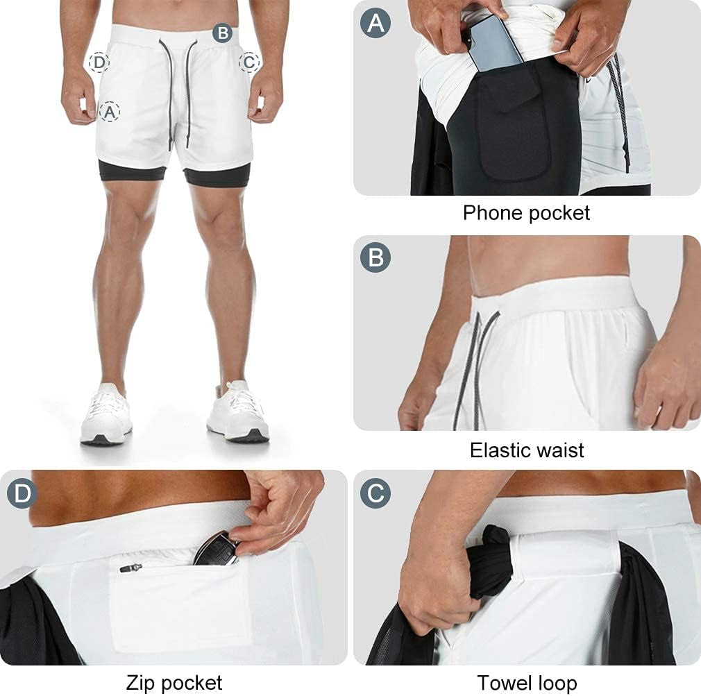 Men's 2-in-1 Athletic Running Shorts with Towel Loop - Perfect for Gym and Training