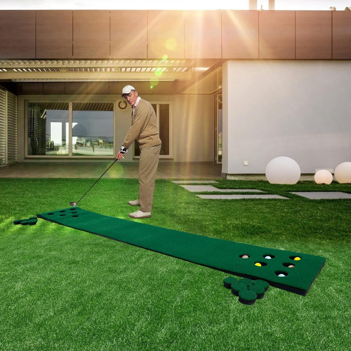 Premium Golf Putting Green Mat - Foldable Home Training Aid with 6 Balls & 12 Hole Covers - Perfect Golf Gift (9.84ft x 1.64ft)