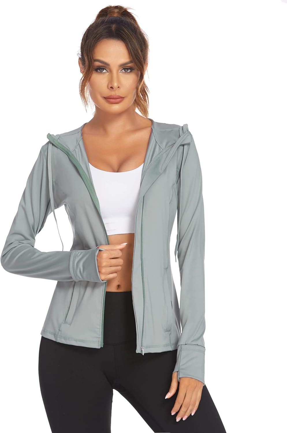 Lightweight Women's Full Zip Running Jacket - Athletic Hoodie for Fitness, Yoga, and Workouts