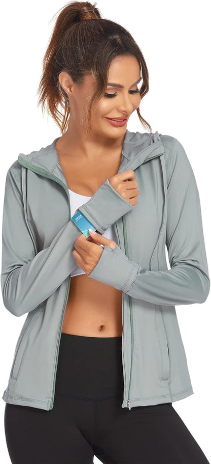 Lightweight Women's Full Zip Running Jacket - Athletic Hoodie for Fitness, Yoga, and Workouts