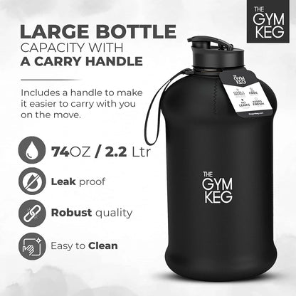 Stay Hydrated in Style: 74Oz Half Gallon Water Bottle - Leakproof, Eco-Friendly Tritan BPA-Free - Stealth Black with Convenient Carry Handle
