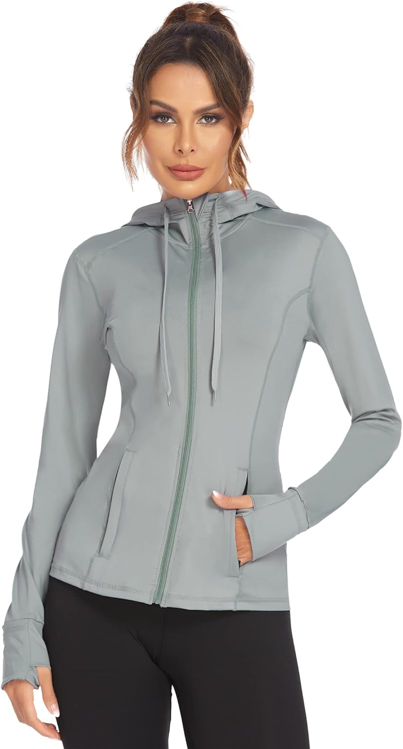 Lightweight Women's Full Zip Running Jacket - Athletic Hoodie for Fitness, Yoga, and Workouts