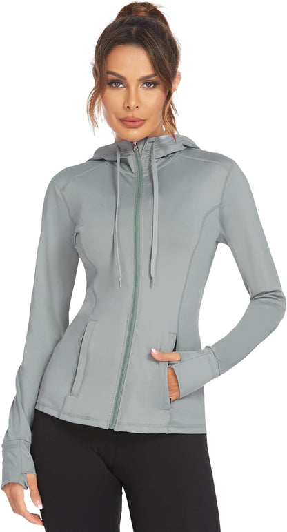 Lightweight Women's Full Zip Running Jacket - Athletic Hoodie for Fitness, Yoga, and Workouts