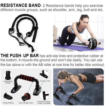 Ultimate 17-in-1 Ab Roller Kit: Comprehensive Home Gym Set with Resistance Bands, Knee Mat, Jump Rope, Push-Up Bar, and Ab Wheel - Unisex Red Fitness Equipment