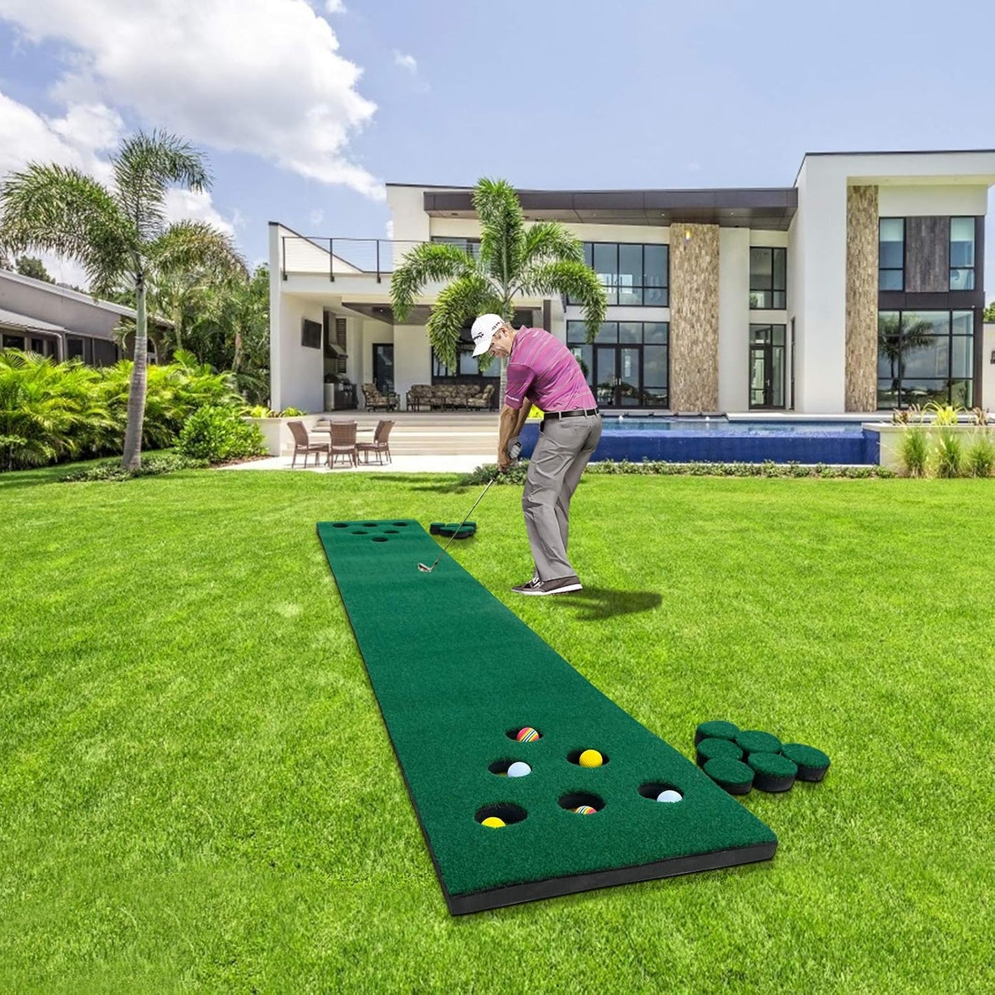 Premium Golf Putting Green Mat - Foldable Home Training Aid with 6 Balls & 12 Hole Covers - Perfect Golf Gift (9.84ft x 1.64ft)