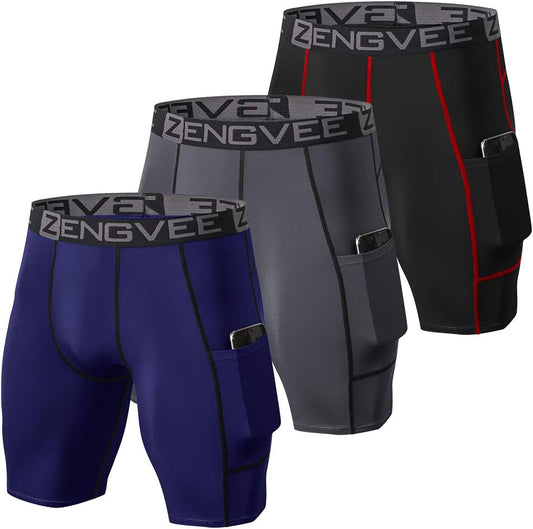 Men's 3-Pack Athletic Compression Shorts for Superior Performance in Running and Training
