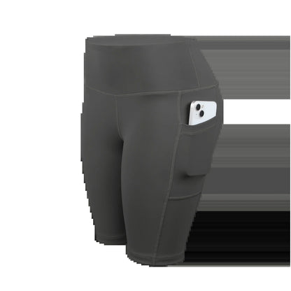 Women Solid Yoga Shorts with 3 Pockets High Waist Butt Lifting Workout Tights Gym Elastic Cycling Shorts Activewear