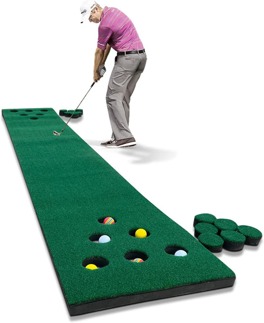 Premium Golf Putting Green Mat - Foldable Home Training Aid with 6 Balls & 12 Hole Covers - Perfect Golf Gift (9.84ft x 1.64ft)