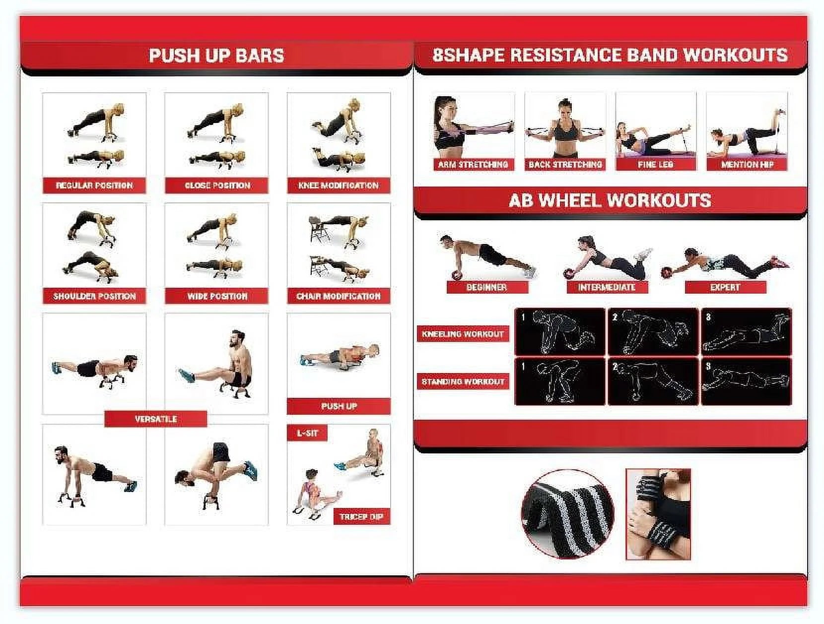 Ultimate 17-in-1 Ab Roller Kit: Comprehensive Home Gym Set with Resistance Bands, Knee Mat, Jump Rope, Push-Up Bar, and Ab Wheel - Unisex Red Fitness Equipment