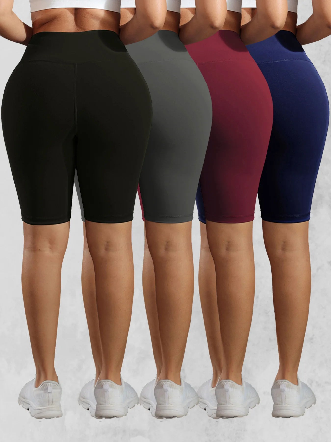 Women Solid Yoga Shorts with 3 Pockets High Waist Butt Lifting Workout Tights Gym Elastic Cycling Shorts Activewear
