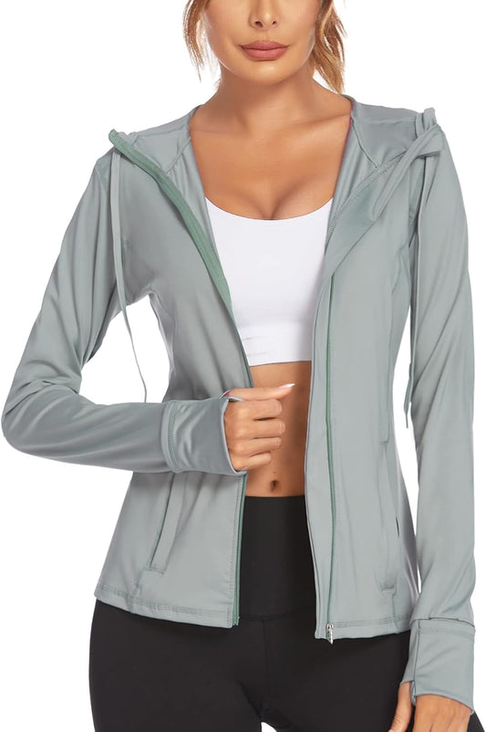 Lightweight Women's Full Zip Running Jacket - Athletic Hoodie for Fitness, Yoga, and Workouts
