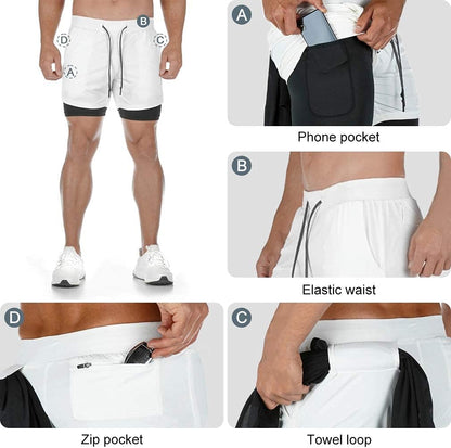 Men's 2-in-1 Athletic Running Shorts with Towel Loop - Perfect for Gym and Training