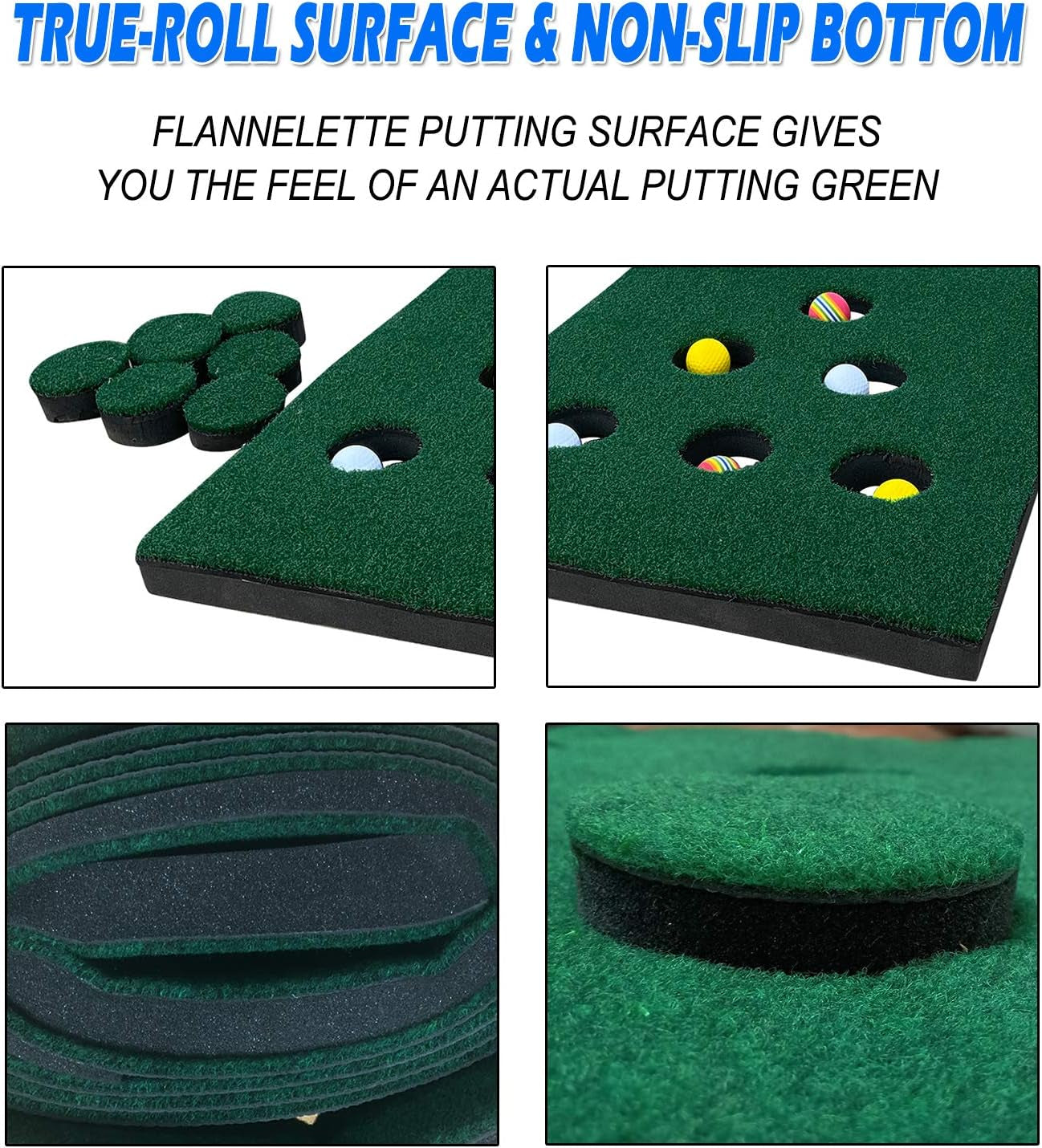 Premium Golf Putting Green Mat - Foldable Home Training Aid with 6 Balls & 12 Hole Covers - Perfect Golf Gift (9.84ft x 1.64ft)