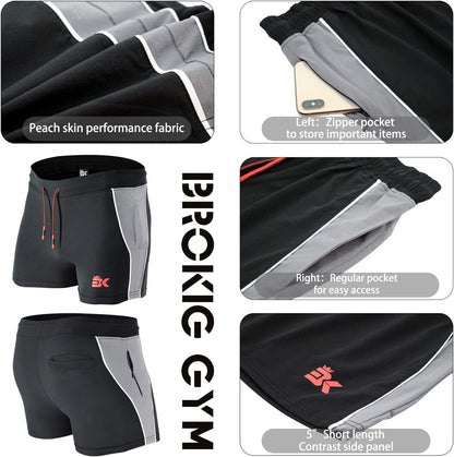 Men'S 5" Gym Bodybuilding Shorts Running Workout Lightweight Shorts Elastic Waistband with Pockets
