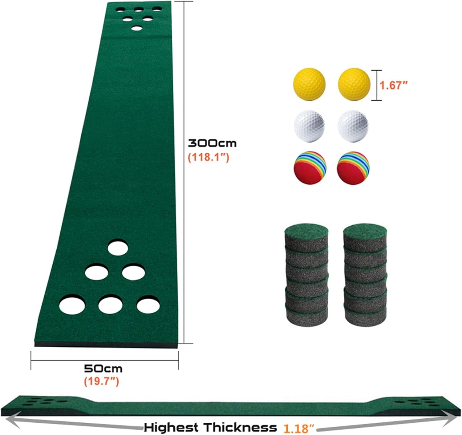 Premium Golf Putting Green Mat - Foldable Home Training Aid with 6 Balls & 12 Hole Covers - Perfect Golf Gift (9.84ft x 1.64ft)