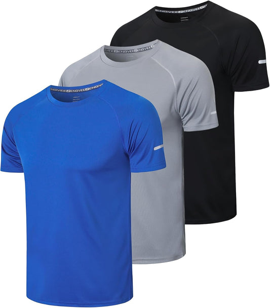Elevate Your Workout: Men's 3-Pack Quick-Dry Moisture-Wicking Athletic T-Shirts