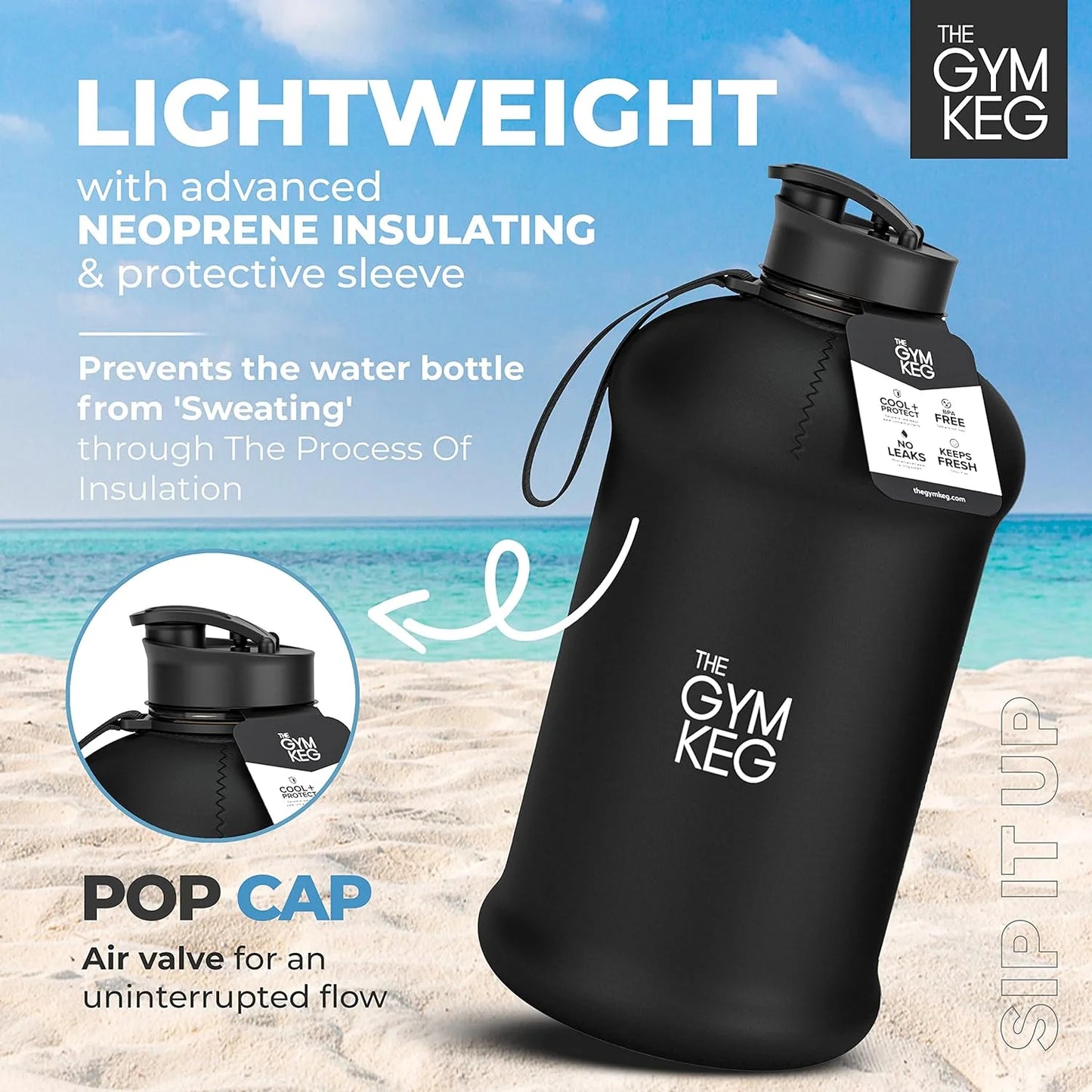 Stay Hydrated in Style: 74Oz Half Gallon Water Bottle - Leakproof, Eco-Friendly Tritan BPA-Free - Stealth Black with Convenient Carry Handle