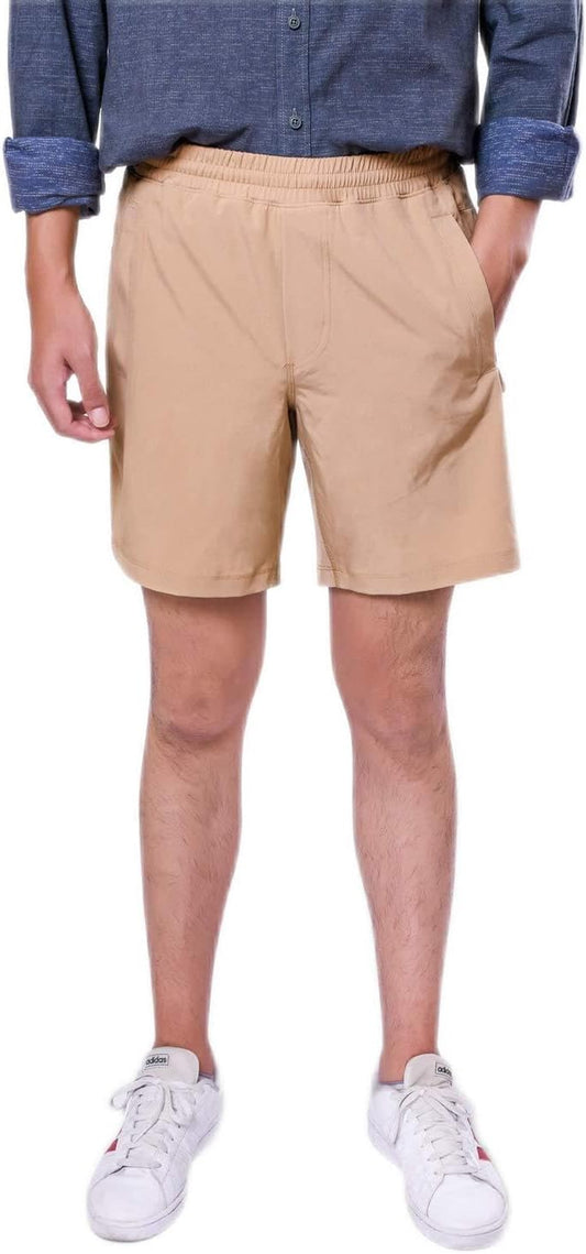 Ultimate Men's Casual Gym Shorts with Built-In Underwear & Secure Zipper Pockets - Khaki, Size L
