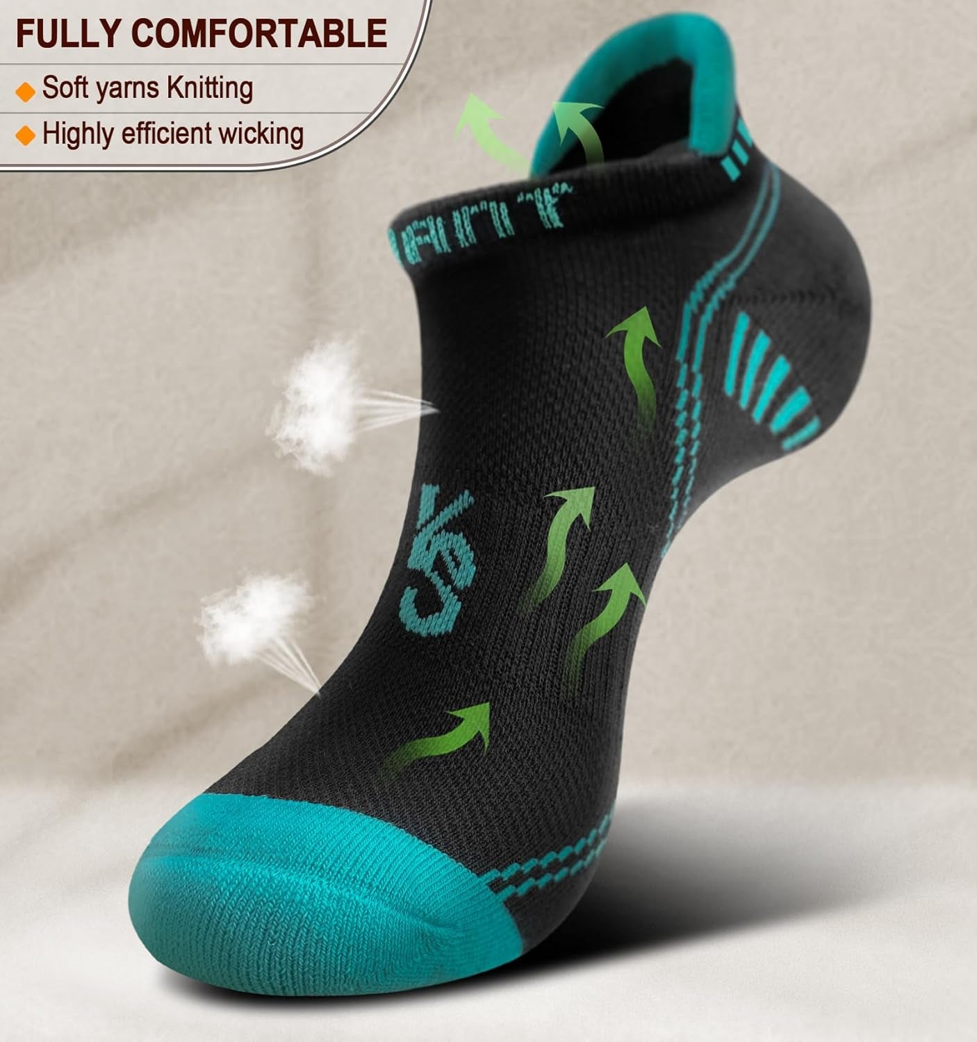 Men's Athletic Compression Ankle Socks - 6 Pairs of Cushioned Support for Running and Walking