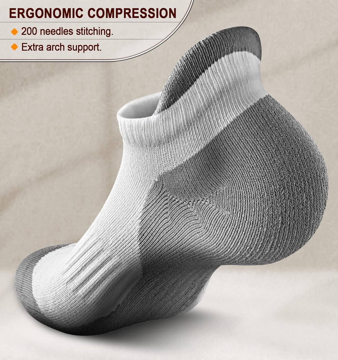 Men's Athletic Compression Ankle Socks - 6 Pairs Cushioned Support for Running and Walking