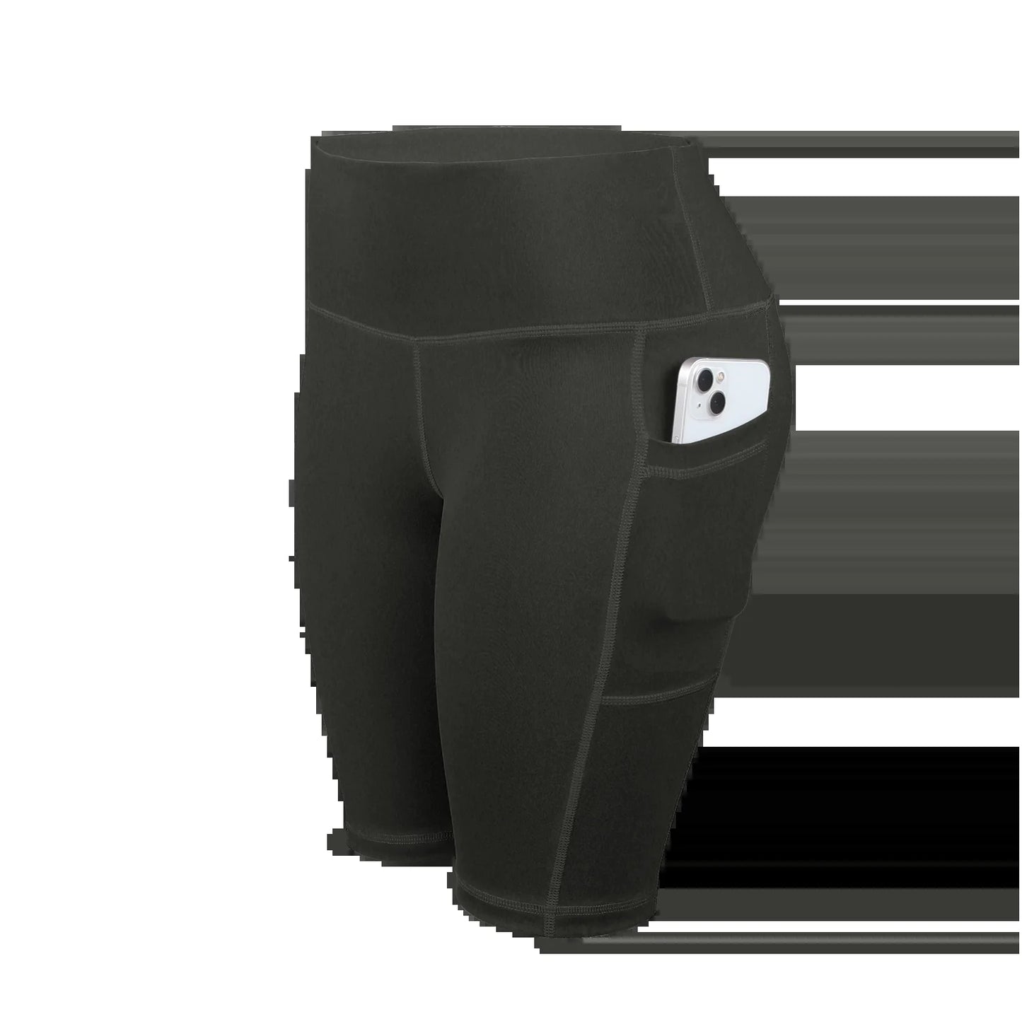 Women Solid Yoga Shorts with 3 Pockets High Waist Butt Lifting Workout Tights Gym Elastic Cycling Shorts Activewear