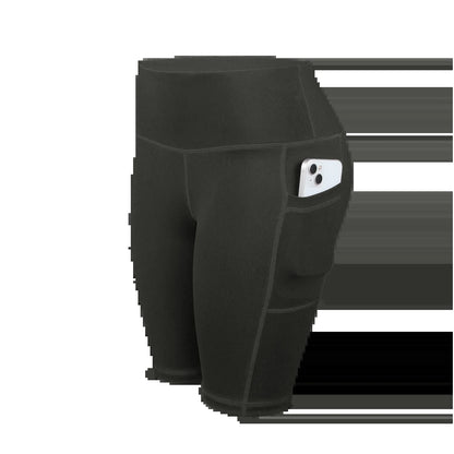 Women Solid Yoga Shorts with 3 Pockets High Waist Butt Lifting Workout Tights Gym Elastic Cycling Shorts Activewear