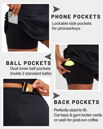High-Waisted Women's Tennis Skirts with Pockets - Tummy Control Athletic Golf Skorts for Casual Workouts