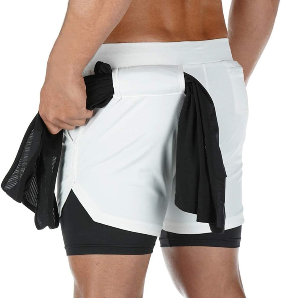 Men's 2-in-1 Athletic Running Shorts with Towel Loop - Perfect for Gym and Training