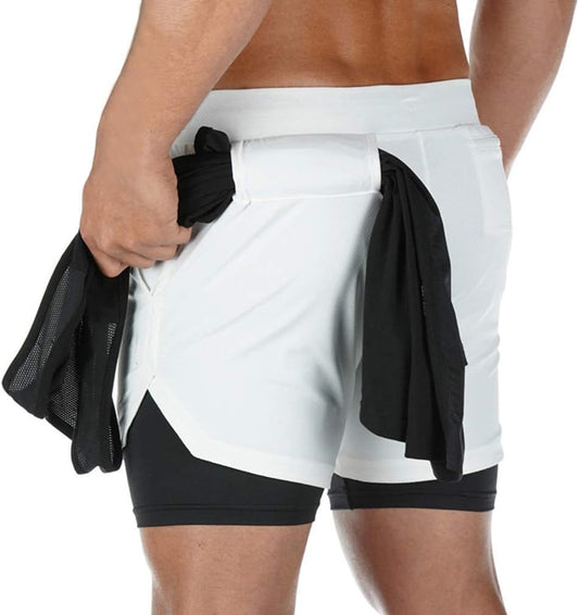 Men's 2-in-1 Athletic Running Shorts with Towel Loop - Perfect for Gym and Training