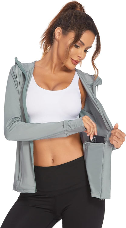 Lightweight Women's Full Zip Running Jacket - Athletic Hoodie for Fitness, Yoga, and Workouts